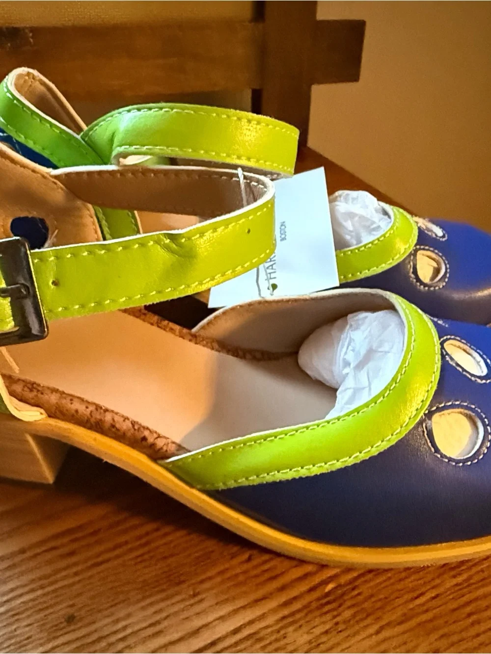 Girls Blue and Lime Mary Jane Dress Shoes